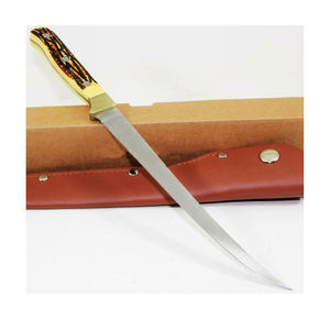 Couteau à filet en acier inoxydable fait à la main avec gaine en cuir à manche en corne personnalisable pour le camping et la chasse OEM disponible - Product Image 6