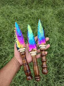 มีดคริสตัลออร่าออบซิเดียนแกะสลักที่สวยงามพร้อมด้วยด้ามจับไม้สไตล์มาสคอตตกแต่งแท่นบูชาตามเทศกาล - Product Image 4