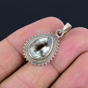 Pendentif classique en argent sterling 925 avec pierre précieuse améthyste verte taille poire, motif amoureux, bijoux fins pour anniversaire - Product Image 3