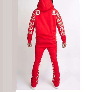 OEM 100% Cotton Tracksuits for Men <b>Oversized</b> <b>Fleece</b> <b>Hoodie</b> Patchwork printed Jogger Sets with Flared Stacked Pant for Winter - Product Image 5