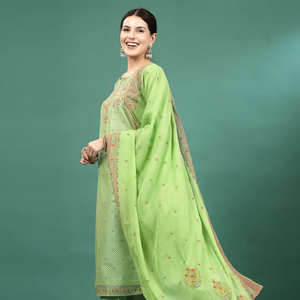 ชุดพิมพ์ลายสีเขียวจากนักออกแบบชุดสูท Salwar Kameez แบบพรีเมี่ยมชุดพิมพ์ลายสีเขียวสำหรับงานแต่งงานและงานเทศกาล OEM - Product Image 1