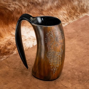 Jarra vikinga ecológica personalizable hecha a mano, cuerno de buey genuino, estilos cruzados de animales, decoraciones de agua/cerveza/vino pulidas - Product Image 5