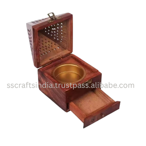 Soporte de incienso de madera hecho a mano Forma de pirámide natural con caja de almacenamiento para conos de incienso (decoración ecológica para el hogar) - Product Image 3