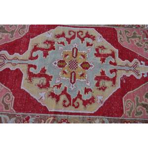 Alfombra de área grande turca Vintage, clásica, roja, Beige, 4x7,2 pies, respaldo de látex de lana, patrón abstracto para pasillo de adolescentes, Alfombra de habitación modelo - Product Image 5