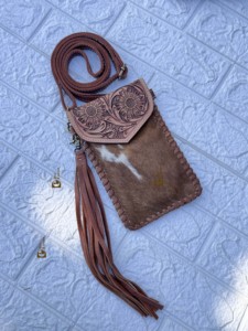 Bolso de Mano para Teléfono Móvil al por Mayor, Bolso de Piel de Vaca Auténtica con Flecos de Cuero Tallado a Mano, Bolsos Pequeños, Bolsa de Diseñador - Product Image 4