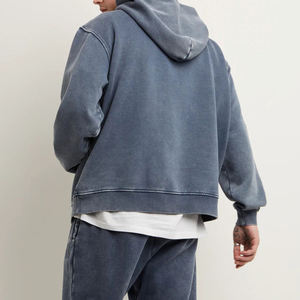 Pull à capuche vintage lavé à l'acide pour hommes 100% coton lourd impression numérique brodée de haute qualité teint uni pour l'hiver - Product Image 2