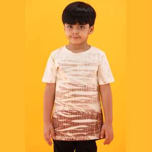 T-shirt tricoté en pur coton, longueur régulière, col rond, demi manches, sable, Tie and Dye, 100% - Product Image 1