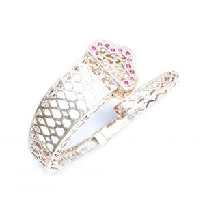 925 Sterling Silver Openwork <b>Bracelet</b> with Pink Stone Rhodium Plated Heart and Flower Motif Diamond Pearl White Gold Jewelry - Product Image 6