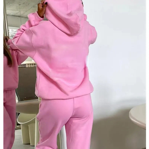 Venta al por mayor de color personalizado sólido de talla grande de manga larga sudaderas de felpa francesa conjunto de dos piezas Slim Fit ligero Fitness Unisex - Product Image 3