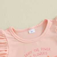 Ensemble 2 pièces décontracté personnalisable de haute qualité pour petites filles, imprimé floral, manches courtes, séchage rapide, tissu en coton doux, printemps-été