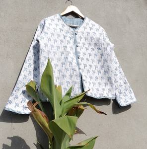 Automne hiver veste matelassée meilleure qualité bloc à la main imprimé Floral coton toile bouton rayure respirant coupe décontractée Artisan - Product Image 1