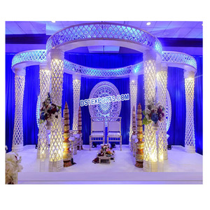 Cérémonie de mariage de luxe Palazzo en cristal Mandap Maharani Mariage Design rond Mandap en cristal Piliers éclairés Mandap - Product Image 1