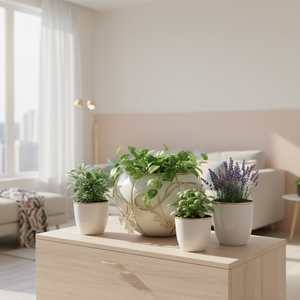 Ensemble de jardinières décoratives de luxe en métal blanc avec motif de feuilles dorées, pots ronds pour la décoration intérieure et extérieure de la maison et du jardin - Product Image 4