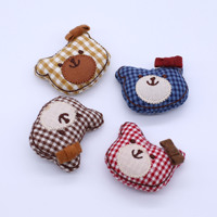 Appliques en tissu à motif gingham en forme de visage d'ours avec nœud, sans colle, pour pinces à cheveux, vêtements, sacs, accessoires de bricolage