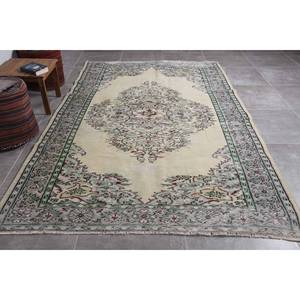 Tapis turc vintage classique beige et vert 6X9,4 pieds tissage plat en laine avec support en latex pour décorations de salon - Product Image 1