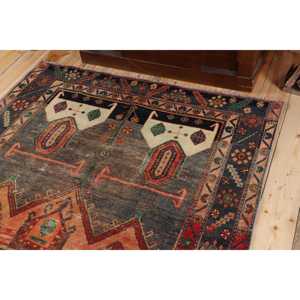 Turkish Rug, 4.7x8.6 ft Vintage Rug, <b>Brown</b> Check <b>Wool</b> Rug - Product Image 5