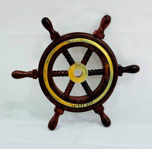 Rueda colgante de capitán pirata hecha a mano náutica (4 pulgadas), rueda de barco para decoración del hogar, volante de barco de madera para pared - Product Image 1
