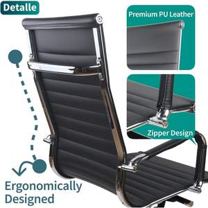 Silla de Oficina Ergonómica Giratoria de Altura Ajustable con Respaldo Medio en Cuero PU Blanco, Diseño Contemporáneo para Hotel, Base de Metal Cromado y Madera - Product Image 3