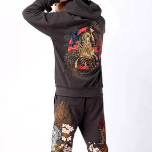 Sudadera con Capucha para Hombre, Estilo Urbano, Personalizada OEM, Hombros Caídos, Corte Cuadrado, Felpa Francesa, Cierre de Cremallera, Remaches, Pedrería, Tejido Grueso - Product Image 3