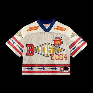 Camiseta Deportiva Retro Americana de Fútbol Americano, Personalizada, de Malla de Poliéster, con Hombros Caídos, Lavado Ácido, Corte Cuadrado y Sublimación - Product Image 1