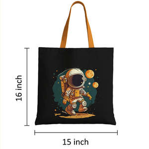 Cool Astronaut Canvas Tote <b>Bag</b> Durable 12oz Cotton <b>Medium</b> Size Long Handle Heat Transfer Printing Recyclable for Advertising - Product Image 6