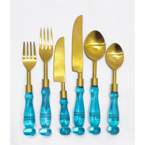 ผลิตในอินเดียสแตนเลสขายร้อนชุบทอง Flatware โลหะมีดช้อนส้อมชุดช้อนส้อมสําหรับโรงแรมกิจกรรมใช้ - Product Image 1