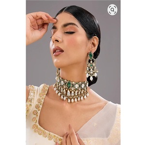 Conjunto de collar de diseñador de uso tradicional de pesado Polki Kundan conjunto de collar nupcial para mujeres niñas para funciones de boda desgaste - Product Image 1