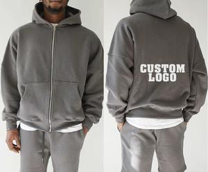 Vente en gros de sweat à capuche épais en éponge française 450gsm avec fermeture à glissière pour hommes, design surdimensionné à épaules tombantes pour l'hiver - Product Image 5