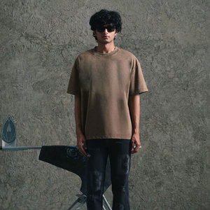 2025 hommes de haute qualité lavage à l'acide T-Shirt personnalisé conçu Street Wear imprimé Logo chemise en détresse 100% coton tricoté tissu - Product Image 5