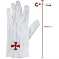 Gants maçonniques en coton 100% blancs à la croix rouge des Chevaliers Templiers, durables, respirants, écologiques, longueur poignet, compatibles écran tactile