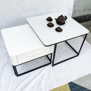 <b>Square</b> Double Sofa <b>Table</b> 60x60x45cm with Drawers and Stone Top TT68169 - Product Image 3