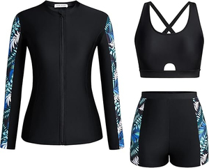 Vente en gros confortable Rash guard athlétique pour femmes 3 pièces Rash Guard UV Protection solaire maillot de bain à manches longues soutien-gorge intégré fermeture éclair - Product Image 1