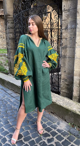 Robe longue mi-longue brodée ukrainienne pour femmes de qualité supérieure belles tailles en vrac fil d'argent doré travail tissé naturel - Product Image 3