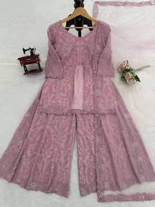 ชุดผ้าทอจาก georgette salwar kameez บน plazo dupatta ที่มีลำดับด้ายและหมุดย้ำการทำงานสำหรับงานปาร์ตี้ในโอกาสต่างๆ - Product Image 6