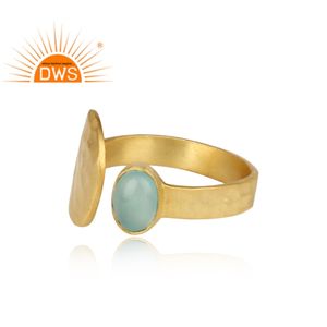 Latest Design Sterling Silver 18K Gold Plated Natural Aqua Chalcedony Gemstone <b>Adjustable</b> <b>Ring</b> Demi Fine Jewelry Manufacturer - Product Image 3