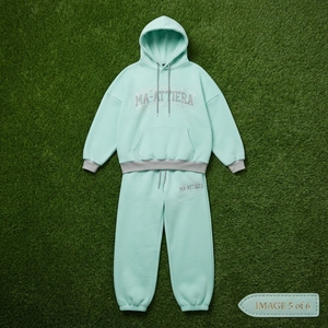 Conjunto de Sudadera con Capucha Oversize Verde Menta y Pantalones Deportivos Grises para Mujer, de Algodón y Felpa, Estilo Casual Urbano, Venta al Por Mayor OEM - Product Image 6