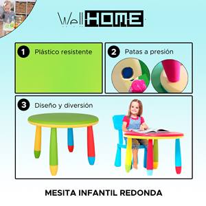 Juego de Mesa Redonda Verde para Niños y 2 Sillas de Plástico Resistente, Medidas 70x48cm y 38x35x67 cm - Product Image 2