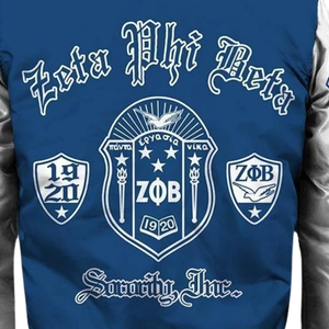 Veste en satin Zeta Phi Beta Sorority bleu et blanc pour femmes, 1920 ZPB, vêtements grecs, broderie de bouclier, look universitaire haut de gamme - Product Image 4