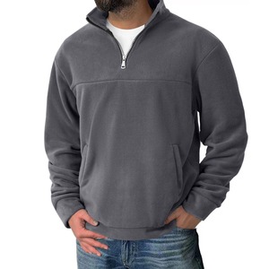 Sweat-shirt à capuche sport pour homme, collection automne-hiver, grande taille, décontracté, pull-over, demi-zip, motif à pois, col rond, en polaire tricotée - Product Image 2