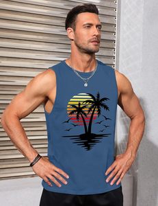 Débardeur graphique sans manches pour hommes grande taille vêtements respirants tricotés hawaïens cocotier design patriotique - Product Image 1