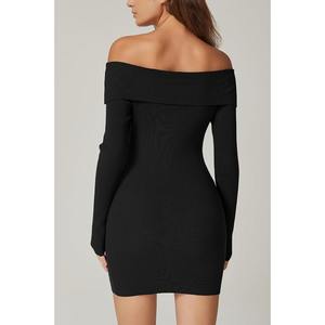 Robes moulantes précipitées à manches longues femmes été hors de l'épaule ajustée fête Club robe mi-longue été robe courte - Product Image 5