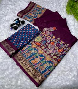 Sari Tradicional de Algodón Suave para Mujer Adulta, Ideal para Fiestas, Bodas y Festivales, Sin Estampado, Disponible en Stock, Hecho en India - Product Image 4