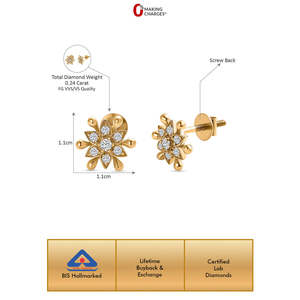Pendientes de Flor con Diamantes Cultivados en Laboratorio en Oro Amarillo de 9K para Mujer - Product Image 4