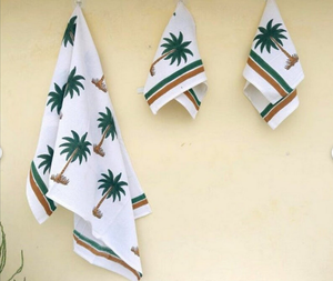 Ensemble de serviettes de bain en coton gaufré 100% écologique 3 pièces, imprimé arbres faits à la main, qualité hôtel 5 étoiles, voyage à domicile, plage, personnalisé - Product Image 3