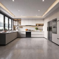 Meubles de cuisine en L laqués mats sur mesure, comptoir en quartz, unités d'appareils électroménagers intégrées, projets de maison modernes
