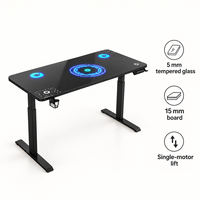 Bureau de jeu moderne en verre trempé RGB avec réglage électrique de la hauteur, trois préréglages de mémoire et structure en acier pour le bureau à domicile