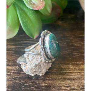 Eli Skeets Royston Turquoise <b>Sterling</b> <b>Silver</b> <b>Ring</b> Size 6.75 Vintage Geometric Bezel <b>Set</b> - Product Image 3