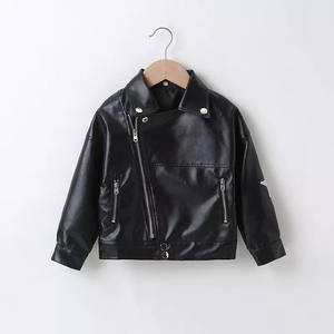 New Style Winter Unisex Casual Kids Leather <b>Jacket</b> Regular Length Stand Zipper Front Waterproof <b>Fleece</b> <b>Lined</b> Customizable - Product Image 1