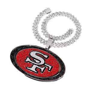 Colgante Personalizado de los 49ers del Campeonato de la NFL, Super Grande, Plata 925 con Baño de Rodio/Oro de 14K, Moissanita Negra y Roja, Estilo Hiphop - Product Image 1