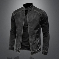Chaqueta Bomber Vintage de Alta Calidad para Hombre, 100% Algodón, con Capucha, Cuello Alto, Estilo Motero, Abrigo de Mezclilla, Prenda Exterior Negra